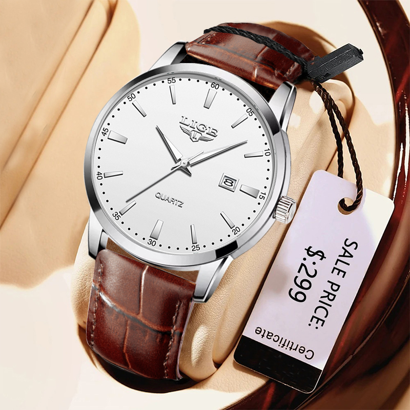LIGE мужские часы модные мужск – обзор и цена Leather Watch Band Men