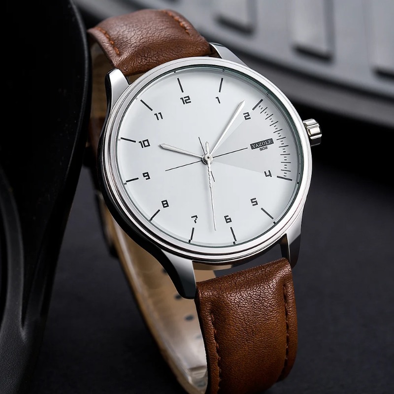 Мужские часы YAZOLE, деловые п – обзор и цена Leather Watch Band Men